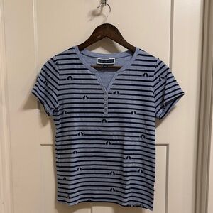 Karen Scott Blue and Black Striped Short Sleeve Tee